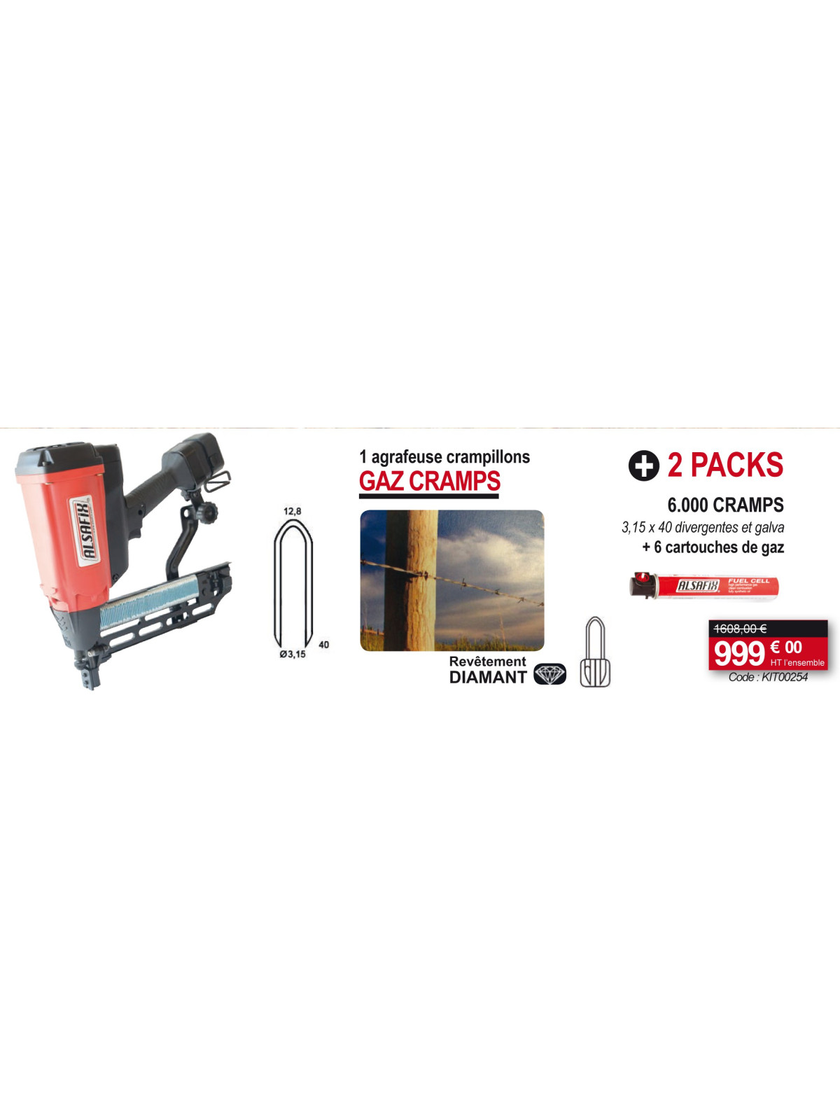 Kit Complet Cloueur Crampillons Sans Fil à gaz et sur Batterie